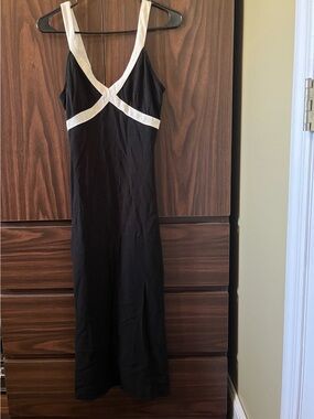Classic Black Midi Dress with Cream Trim